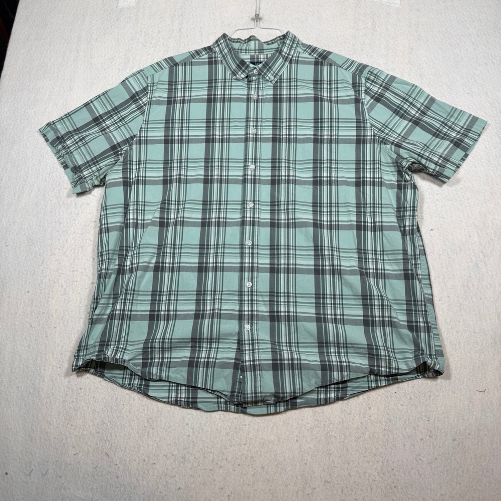 George Mens 3XL Classic Fit Short Sleeve Plaid Button Down Shirt Green Grey